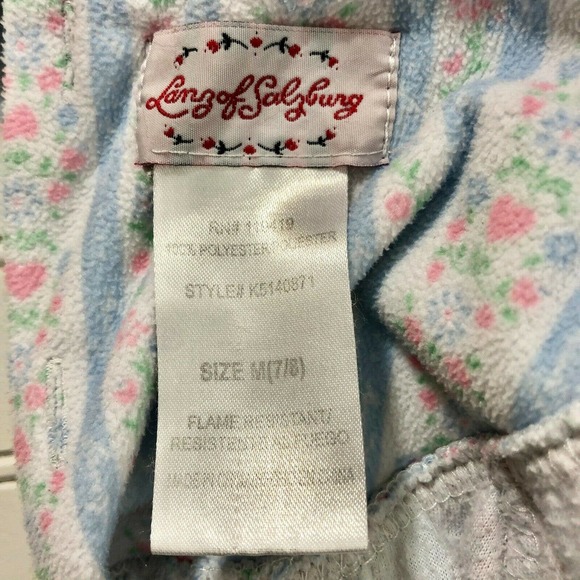 Lanz Of Salzburg Nightgown Girls M 7/8 Blue Floral Stripe Flannel - Picture 4 of 9